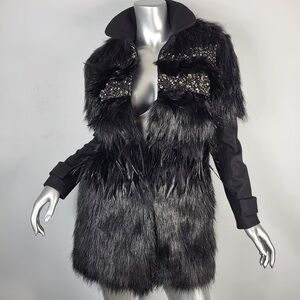 Juicy Couture Faux Fur Feather Beaded Wool Coat Orig $1,400🤩 RARE❣️
